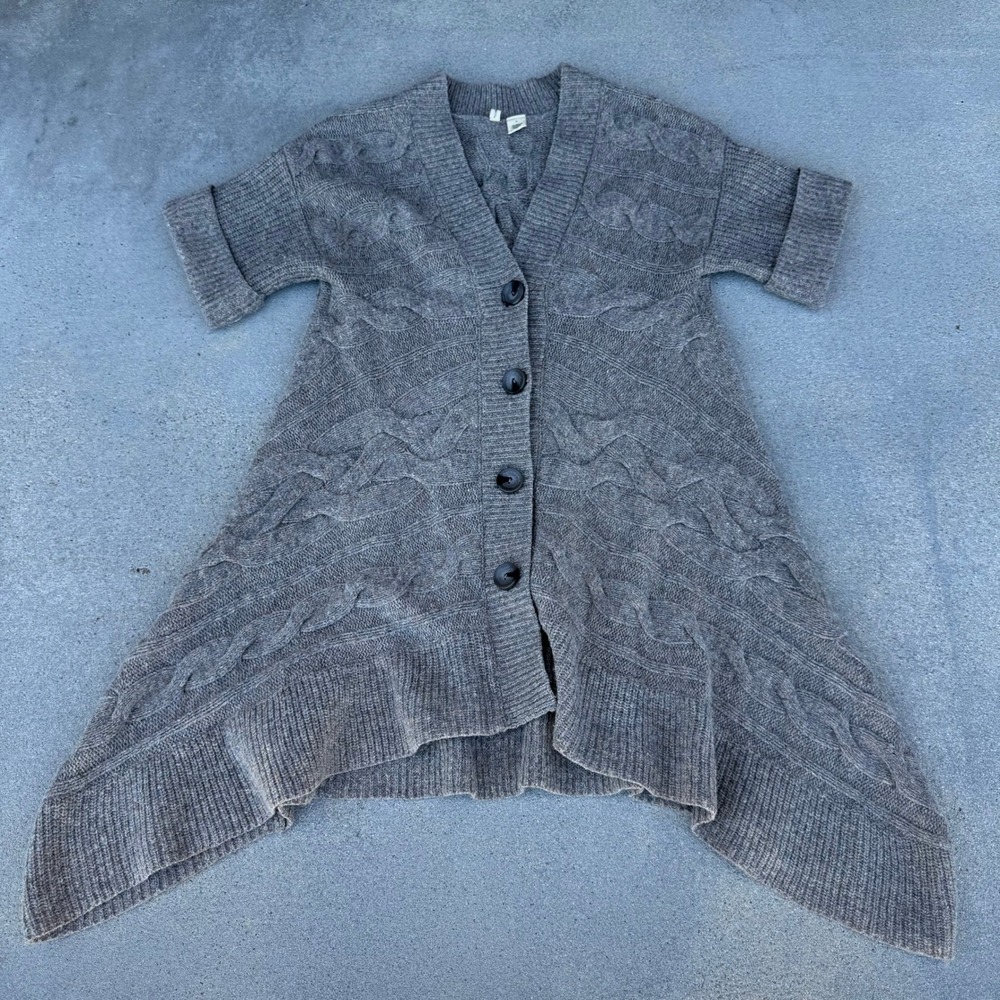 Moth Anthropologie Grey Cable Knit Sharkbite Hem Cardigan Wool Blend Sweater M